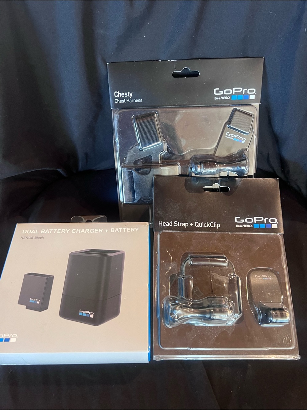 GoPro Accessory Bundle with Chesty, Head Strap and Dual Battery Charger - Black